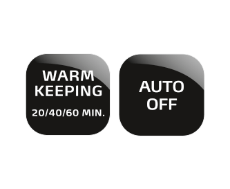 Programmable warm keeping (20, 40 or 60 minutes)